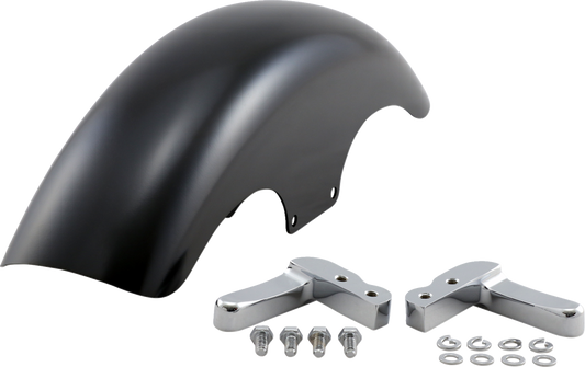 Guardabarros delantero serie Hugger con bloques de montaje para Softail/Dyna - Kit de guardabarros T-Hat - con bloques cromados - Acero - 19"