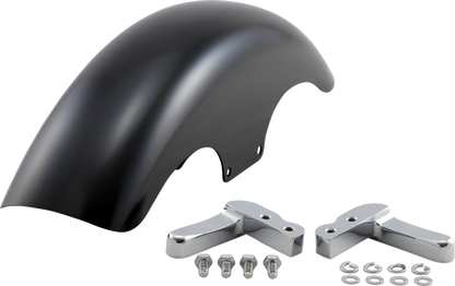 Guardabarros delantero serie Hugger con bloques de montaje para Softail/Dyna - Kit de guardabarros T-Hat - con bloques cromados - Acero - 19"