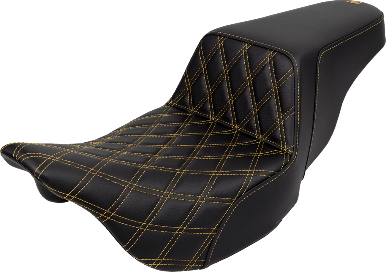 Asiento elevado con costura de celosía - Asiento elevado - Costura de celosía delantera - Costura dorada - FLH/FLT '08-'23