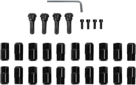 Tuercas de rueda de repuesto para ATV/UTV con vástagos de válvula - Tuercas con vástagos de válvula - 12 mm x 1,50 - Negro - Plano - Paquete de 20