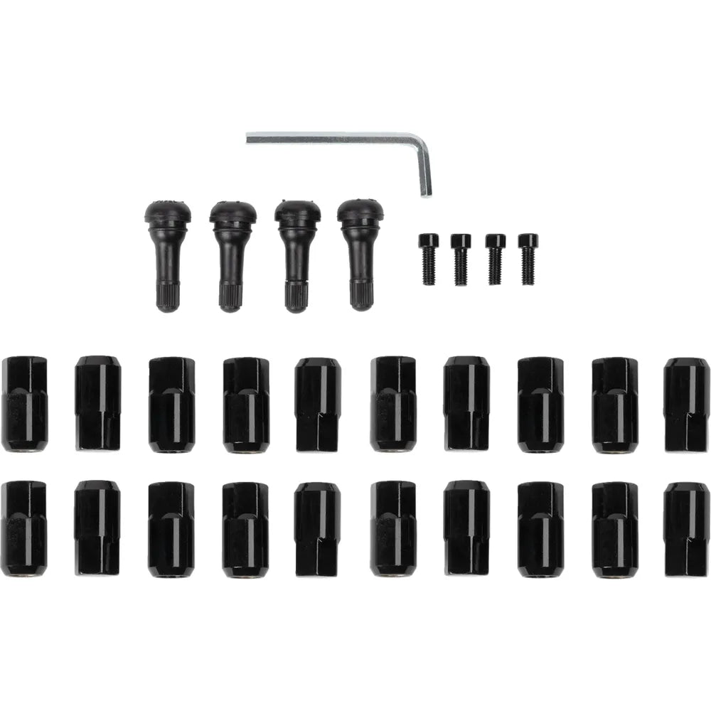 Tuercas de rueda de repuesto para ATV/UTV con vástagos de válvula - Tuercas con vástagos de válvula - 12 mm x 1,50 - Negro - Plano - Paquete de 20