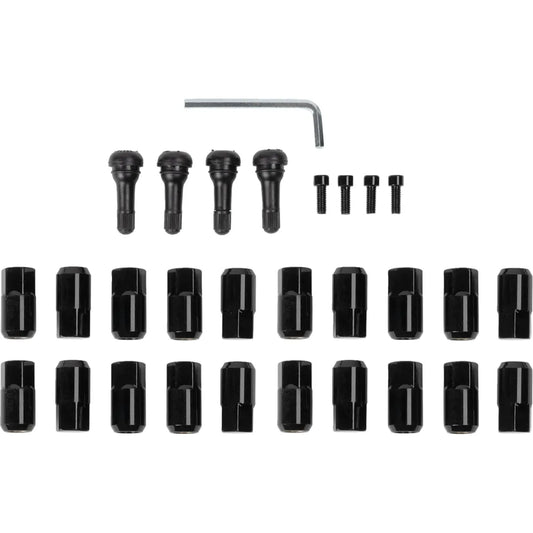 Tuercas de rueda de repuesto para ATV/UTV con vástagos de válvula - Tuercas con vástagos de válvula - 12 mm x 1,50 - Negro - Plano - Paquete de 20