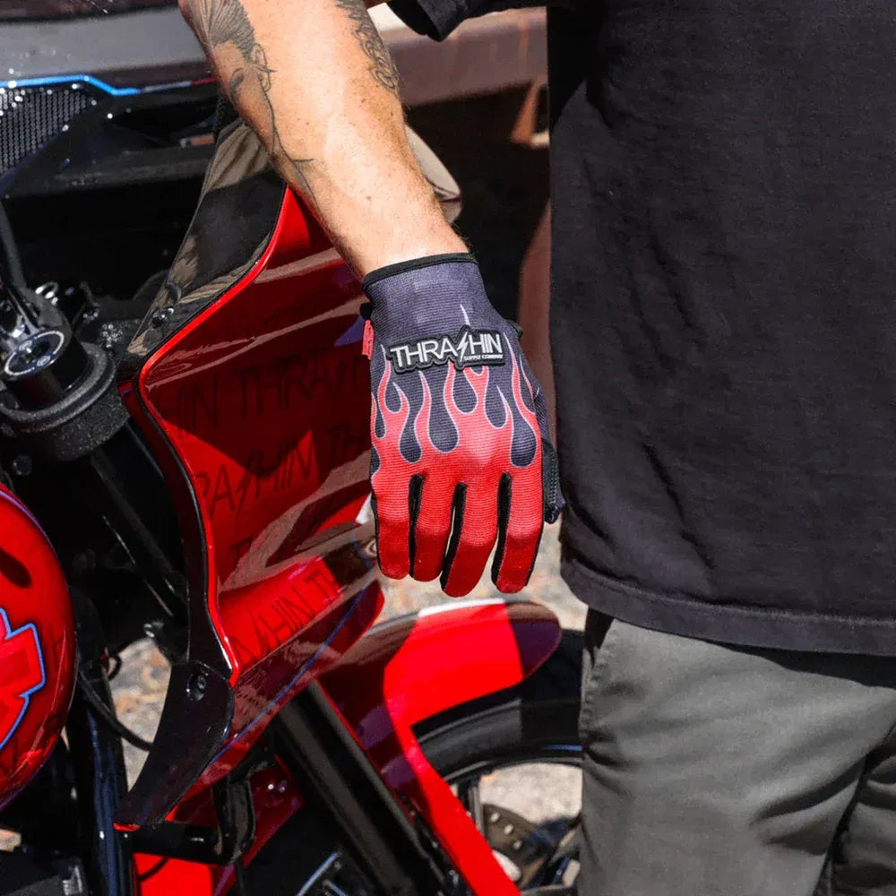Guantes de cuero con llamas de palma sigilosos