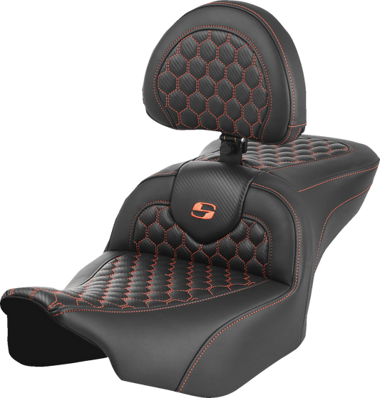 Asiento Honeycomb Roadsofa™ - Asiento Roadsofa™ - con respaldo - Honeycomb - Puntada naranja - FLTR/FLHX '23-'24