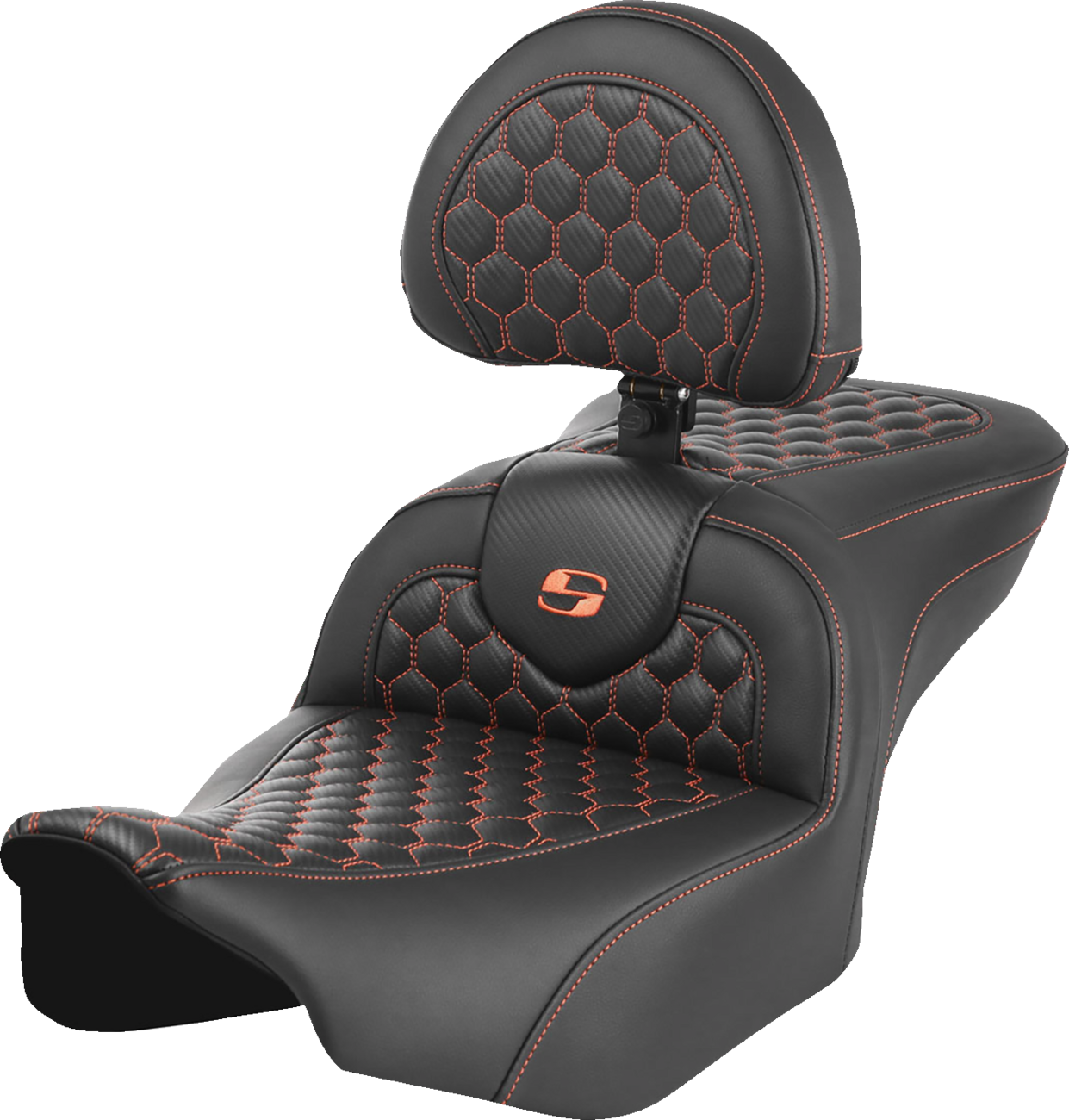 Asiento Honeycomb Roadsofa™ - Asiento Roadsofa™ - con respaldo - Honeycomb - Puntada naranja - FLTR/FLHX '23-'24