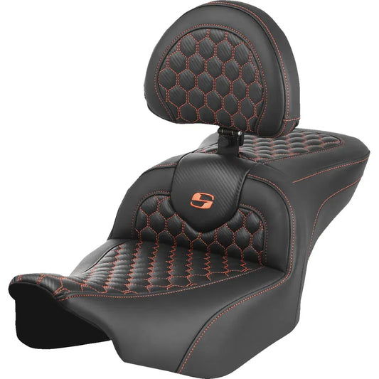 Asiento Honeycomb Roadsofa™ - Asiento Roadsofa™ - con respaldo - Honeycomb - Puntada naranja - FLTR/FLHX '23-'24