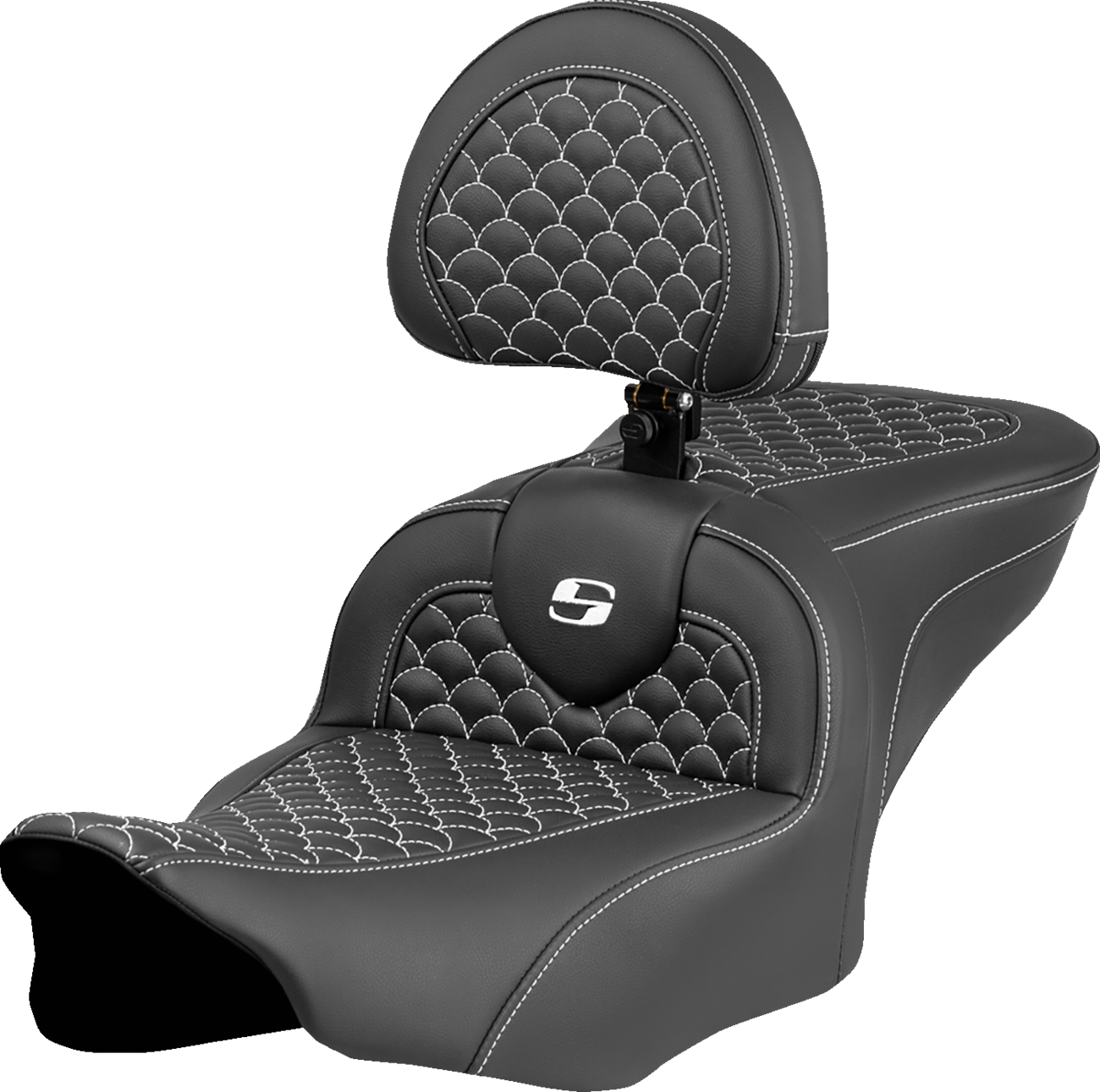 Asiento Dragon Scale Stitch RoadSofa™ - Asiento Roadsofa™ - Dragon Scale Stitch - Punto blanco - con respaldo - FLTR/FLHX '23-'24