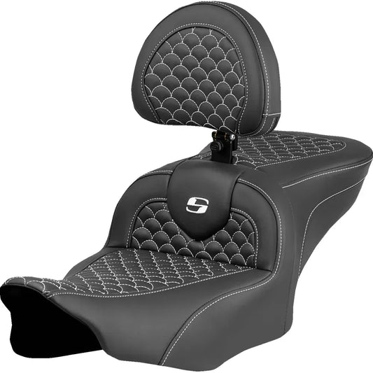 Asiento Dragon Scale Stitch RoadSofa™ - Asiento Roadsofa™ - Dragon Scale Stitch - Punto blanco - con respaldo - FLTR/FLHX '23-'24