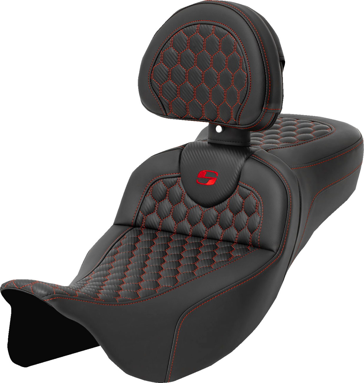 Asiento Honeycomb Roadsofa™ - Asiento RoadSofa™ - Honeycomb - Costura roja - con respaldo - Alcance extendido - FLH/FLT '08-'24
