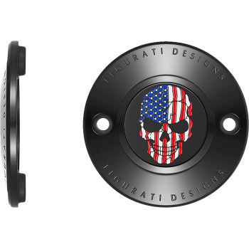 Cubierta FIGURATI DESIGNS de Inspeccion Derby- Skull - Negra (2 orificios)