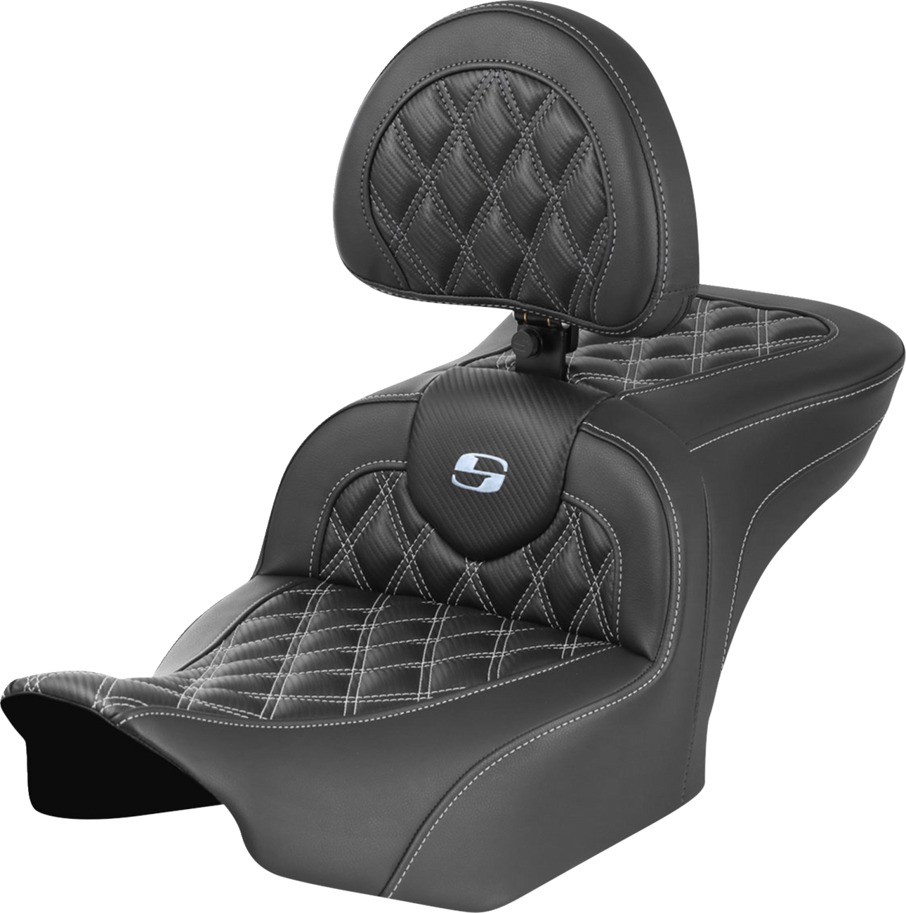Asiento Roadsofa™ con costura de celosía - Asiento RoadSofa™ - con respaldo - Fibra de carbono - Costura de celosía - Costura plateada - FLTR/FLHX '23-'24