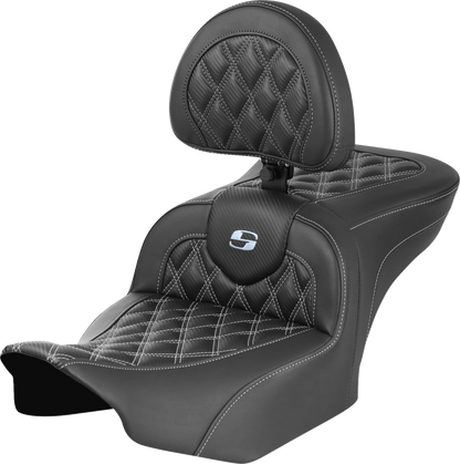 Asiento Roadsofa™ con costura de celosía - Asiento RoadSofa™ - con respaldo - Fibra de carbono - Costura de celosía - Costura plateada - FLTR/FLHX '23-'24