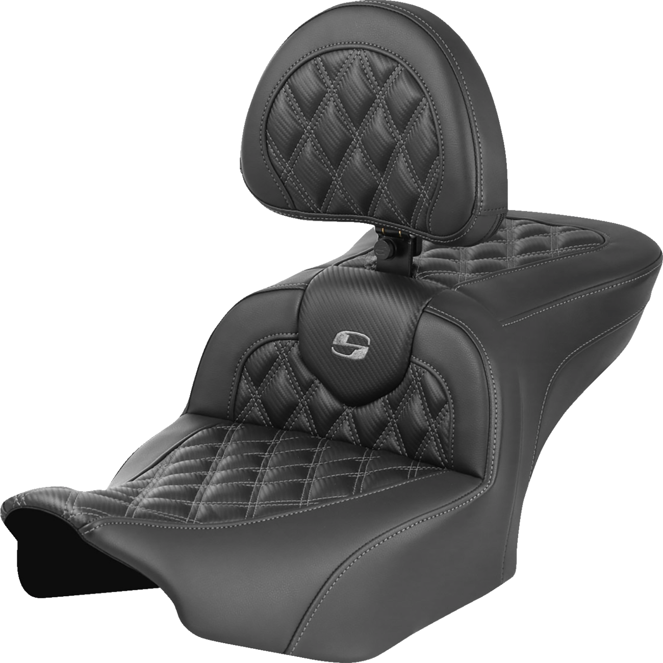 Asiento Roadsofa™ con costura de celosía - Asiento RoadSofa™ - con respaldo - Fibra de carbono - Costura de celosía - Costura gris - FLTR/FLHX '23-'24