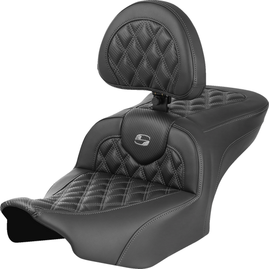 Asiento Roadsofa™ con costura de celosía - Asiento RoadSofa™ - con respaldo - Fibra de carbono - Costura de celosía - Costura gris - FLTR/FLHX '23-'24