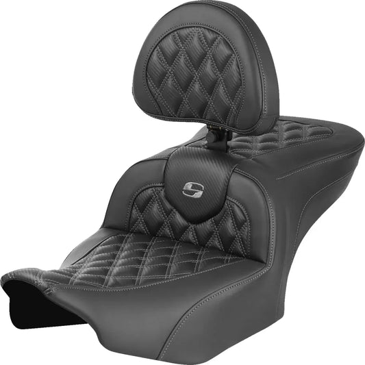 Asiento Roadsofa™ con costura de celosía - Asiento RoadSofa™ - con respaldo - Fibra de carbono - Costura de celosía - Costura gris - FLTR/FLHX '23-'24