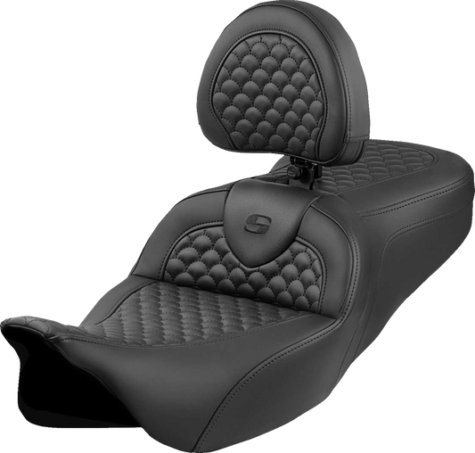 Asiento Dragon Scale Stitch RoadSofa™ - Asiento Roadsofa™ - Dragon Scale Stitch - Punto negro - con respaldo - FLH/FLT '08-'24