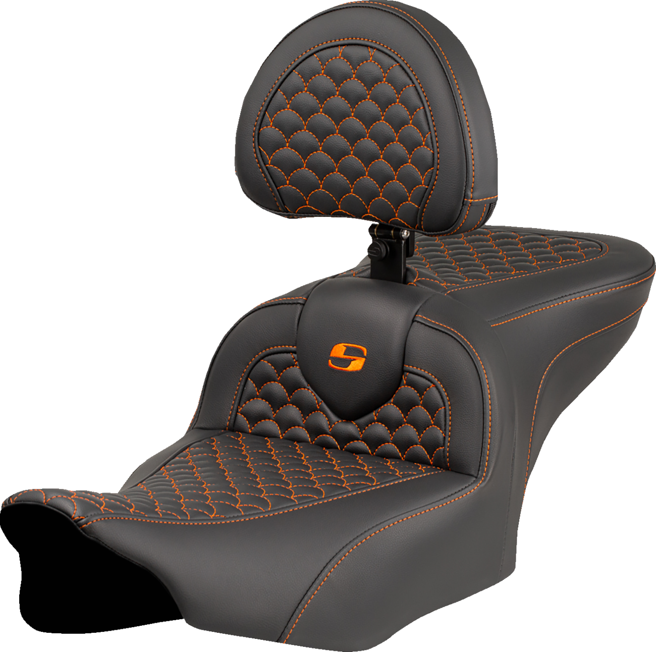 Asiento Dragon Scale Stitch RoadSofa™ - Asiento Roadsofa™ - Dragon Scale Stitch - Punto naranja - con respaldo - FLTR/FLHX '23-'24