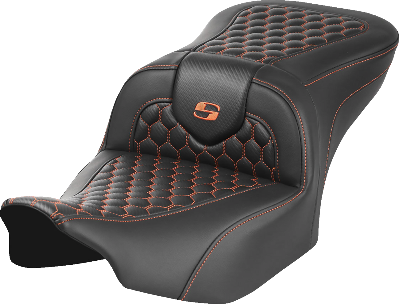 Asiento Honeycomb Roadsofa™ - Asiento Roadsofa™ - sin respaldo - Honeycomb - Puntada naranja - FLTR/FLHX '23-'24