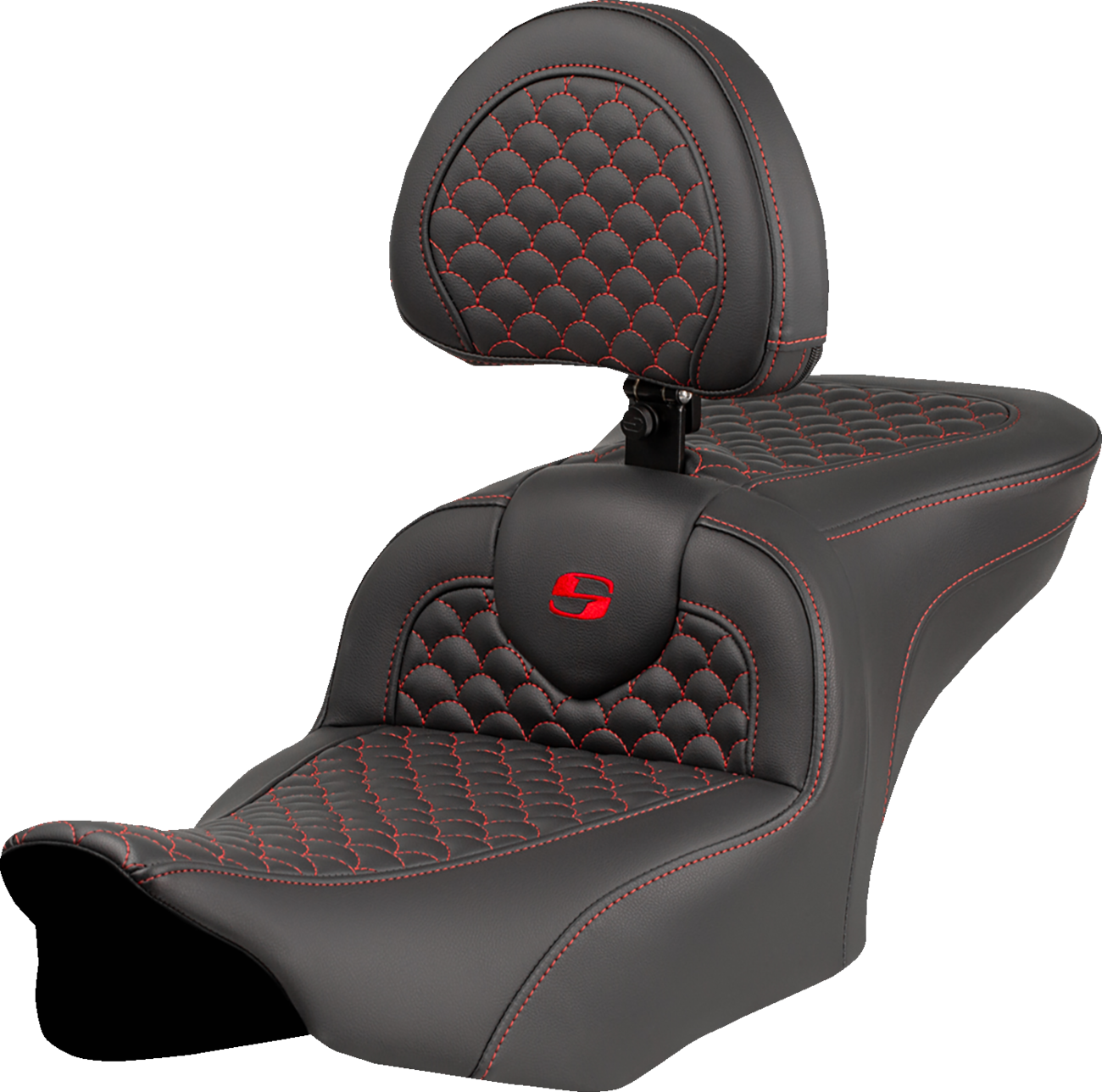 Asiento Dragon Scale Stitch RoadSofa™ - Asiento Roadsofa™ - Dragon Scale Stitch - Punto rojo - con respaldo - FLTR/FLHX '23-'24