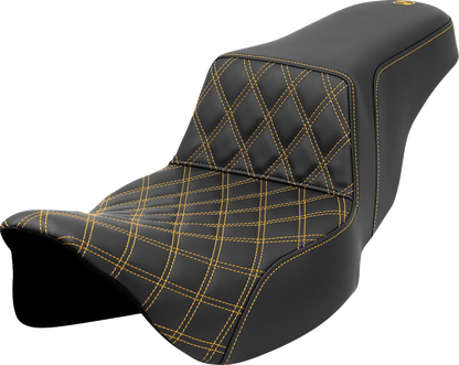 Asiento elevado con costura de celosía - Asiento elevado - Costura de celosía delantera - Costura dorada - Alcance extendido - FLH/FLT '08-'23