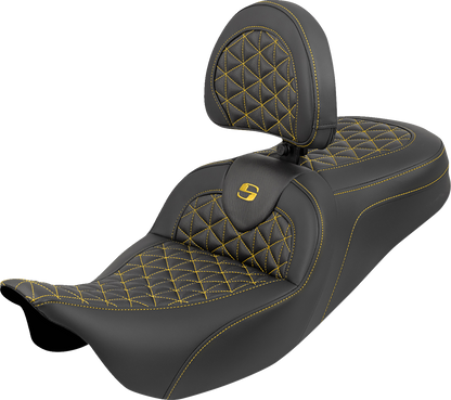 Asiento RoadSofa™ Tri Gripper - Asiento RoadSofa™ Tri Gripper - Alcance estándar - Costura dorada - con respaldo - FLH/FLT '08-'25