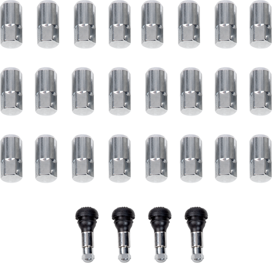 Tuercas de rueda de repuesto para ATV/UTV con vástagos de válvula - Tuercas con vástagos de válvula - 12 mm x 1,50 - Cromo - Cónico - Paquete de 24