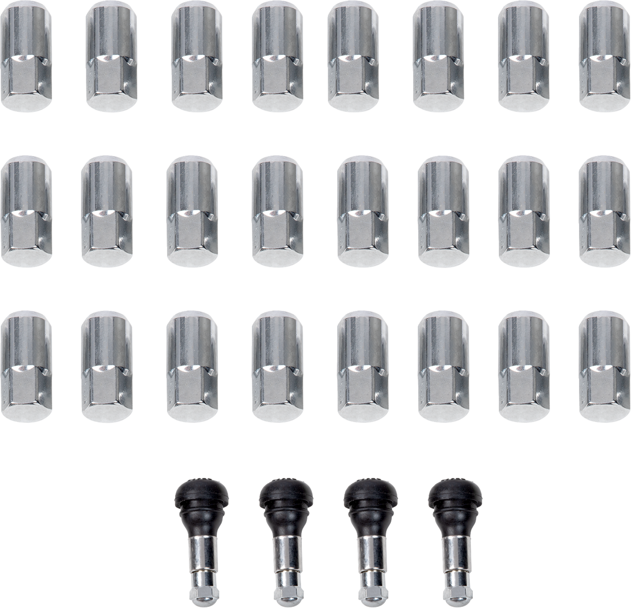 Tuercas de rueda de repuesto para ATV/UTV con vástagos de válvula - Tuercas con vástagos de válvula - 12 mm x 1,50 - Cromo - Cónico - Paquete de 24