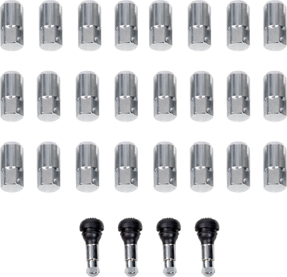 Tuercas de rueda de repuesto para ATV/UTV con vástagos de válvula - Tuercas con vástagos de válvula - 12 mm x 1,50 - Cromo - Cónico - Paquete de 24
