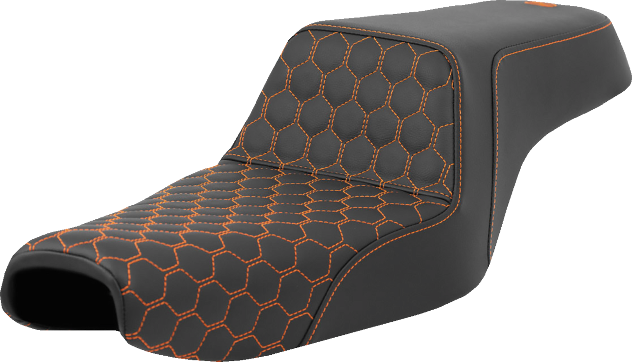 Asiento elevado tipo panal - Asiento elevado - Panal - Costuras naranjas - Tanque de 3.3 galones - Sportster '04-'22