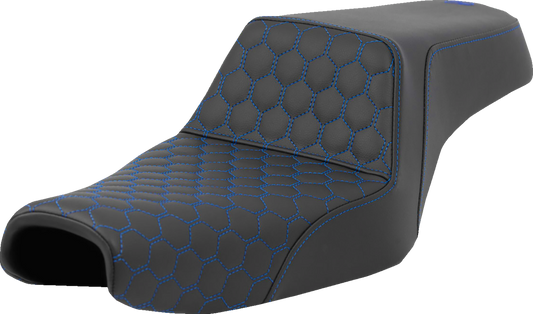 Asiento elevado tipo panal - Asiento elevado - Panal - Costuras azules - Tanque de 3.3 galones - Sportster '04-'22