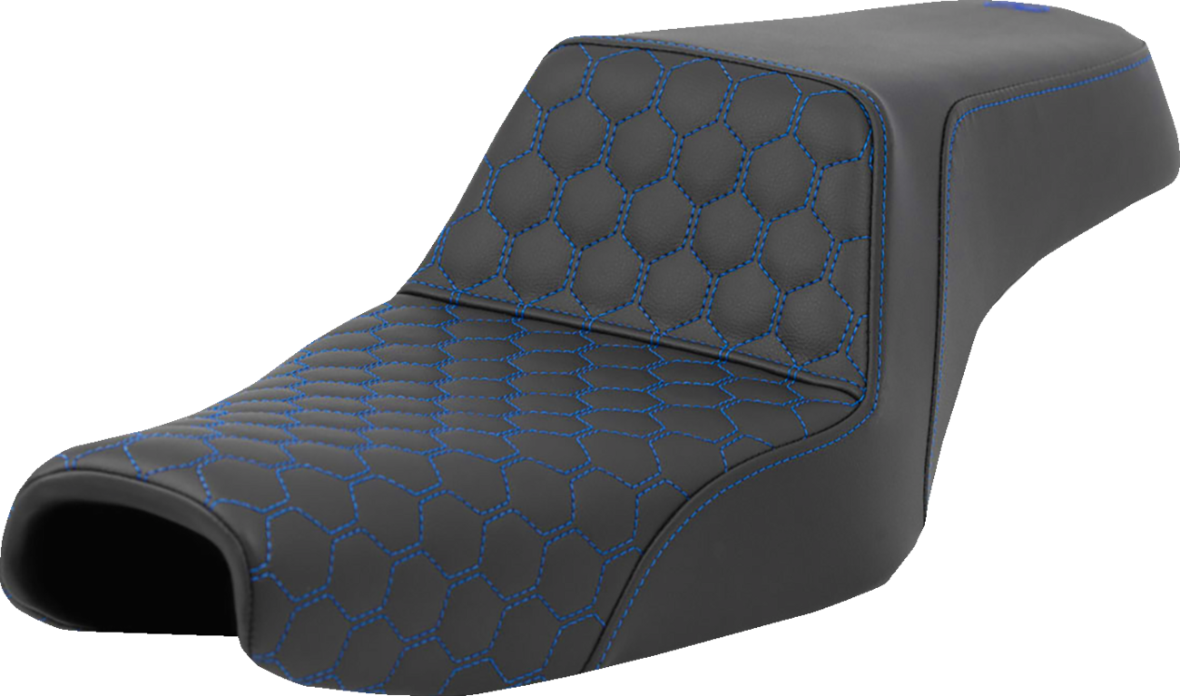 Asiento elevado tipo panal - Asiento elevado - Panal - Costuras azules - Tanque de 3.3 galones - Sportster '04-'22