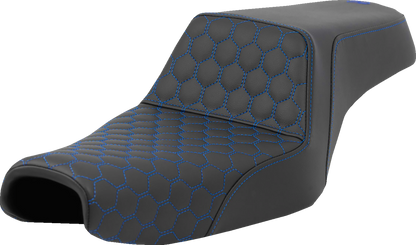 Asiento elevado tipo panal - Asiento elevado - Panal - Costuras azules - Tanque de 3.3 galones - Sportster '04-'22