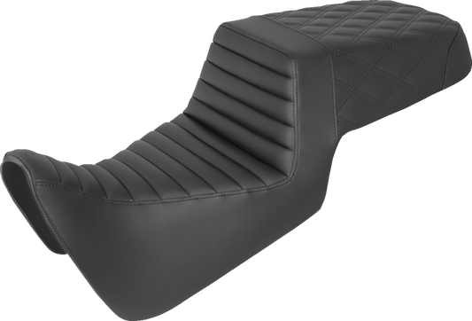 Asiento elevado con costura de celosía - Asiento elevado - Tuck-n-Roll delantero/cosido de celosía trasero - Negro - Pan America '21-'24