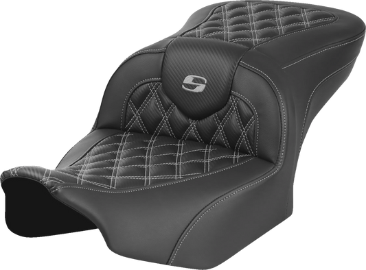 Asiento Roadsofa™ con costura de celosía - Asiento RoadSofa™ - sin respaldo - Fibra de carbono - Costura de celosía - Costura gris - FLTR/FLHX '23-'24