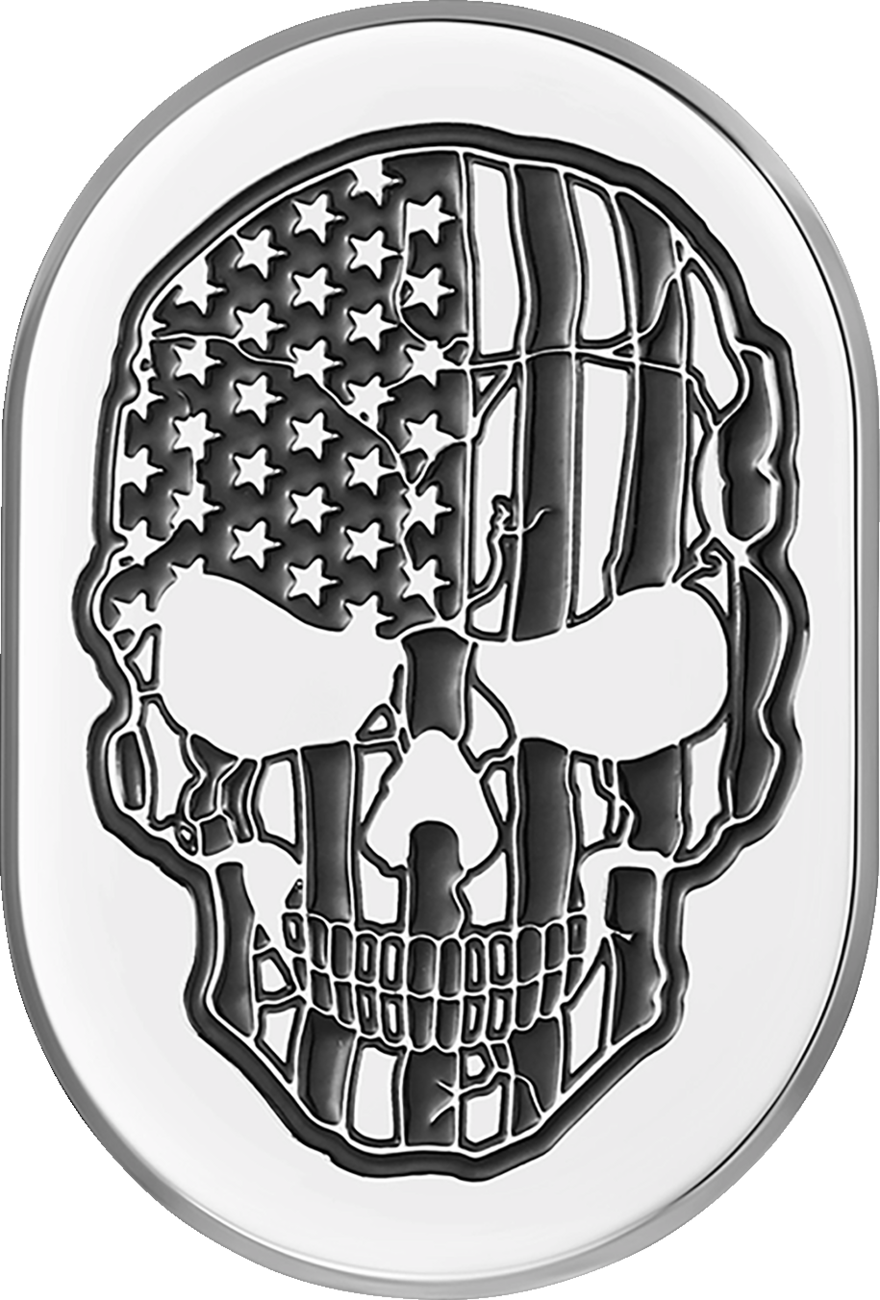 Cubierta de antena - Cubierta de antena - Guardabarros trasero izquierdo - Calavera con bandera estadounidense con corte en contraste - Cromada