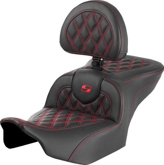 Asiento Roadsofa™ con costura de celosía - Asiento RoadSofa™ - con respaldo - Costura de celosía - Costura roja - FLTR/FLHX '23-'24