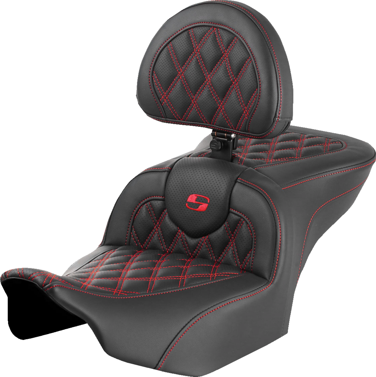 Asiento Roadsofa™ con costura de celosía - Asiento RoadSofa™ - con respaldo - Costura de celosía - Costura roja - FLTR/FLHX '23-'24