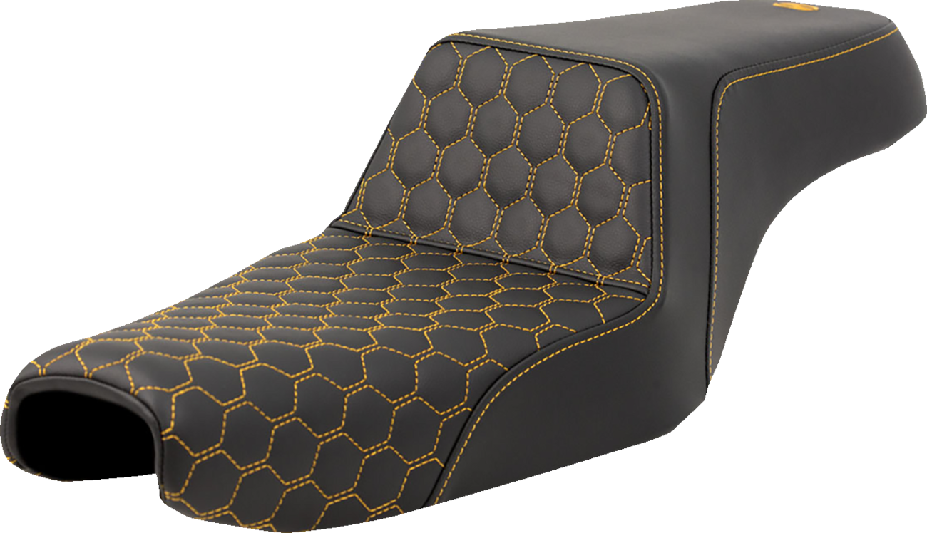 Asiento elevado tipo panal - Asiento elevado - Panal - Costuras doradas - Tanque de 3,3 galones - Sportster '04-'22