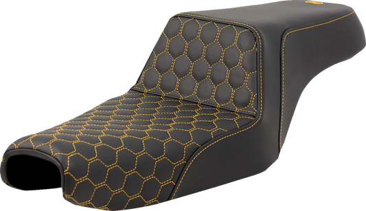 Asiento elevado tipo panal - Asiento elevado - Panal - Costuras doradas - Tanque de 3,3 galones - Sportster '04-'22