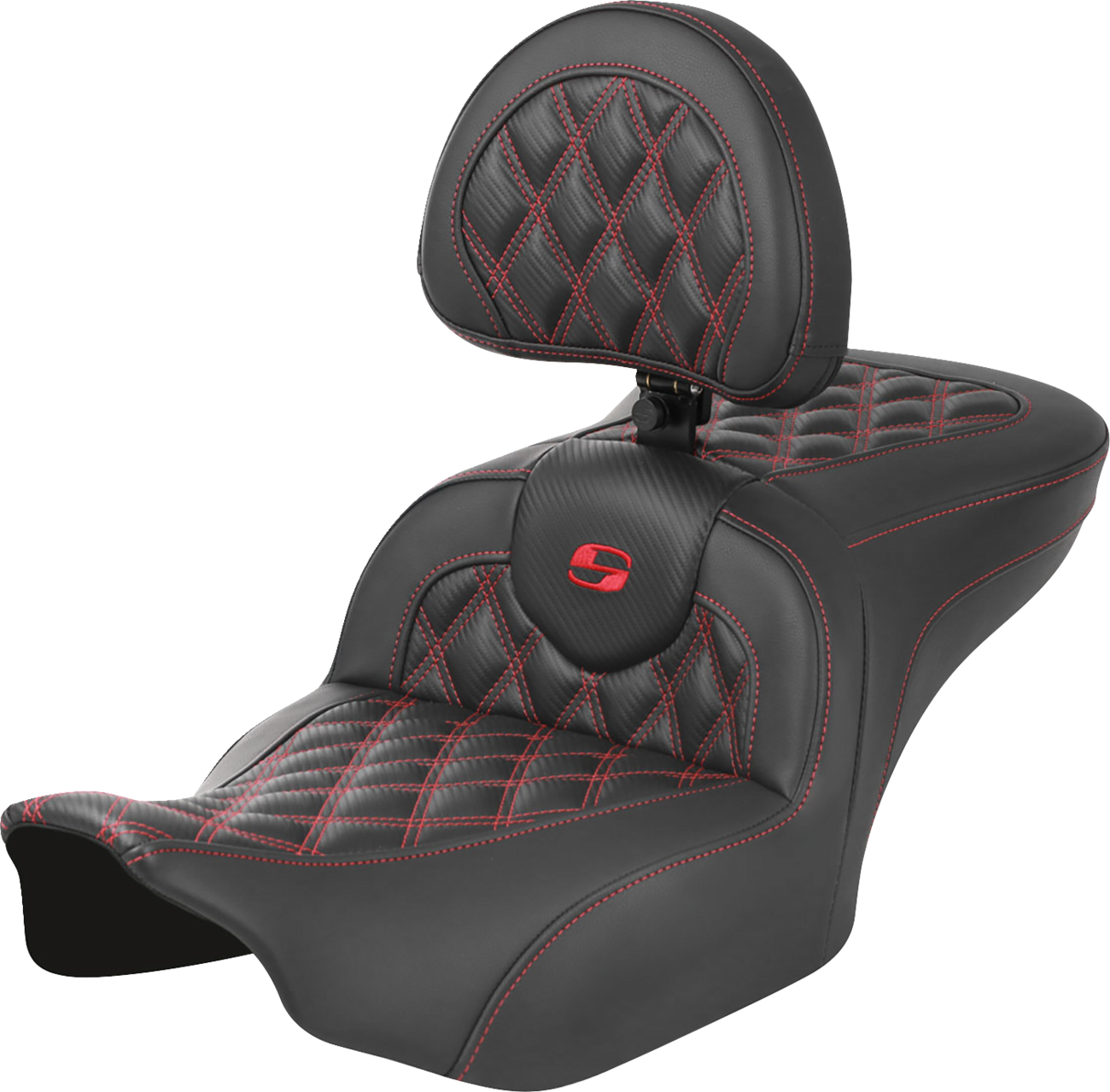 Asiento Roadsofa™ con costura de celosía - Asiento RoadSofa™ - con respaldo - Fibra de carbono - Costura de celosía - Costura roja - FLTR/FLHX '23-'24