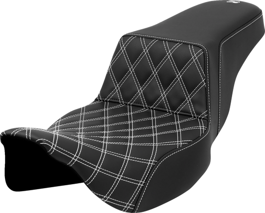 Asiento elevado con costura de celosía - Asiento elevado - Costura de celosía delantera - Costura blanca - Alcance extendido - FLH/FLT '08-'23