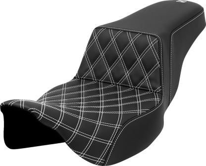 Asiento elevado con costura de celosía - Asiento elevado - Costura de celosía delantera - Costura blanca - Alcance extendido - FLH/FLT '08-'23