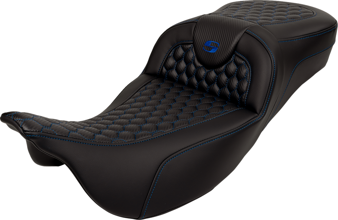 Asiento Honeycomb Roadsofa™ - Asiento RoadSofa™ - Honeycomb - Costura azul - Alcance extendido - sin respaldo - FLH/FLT '08-'24