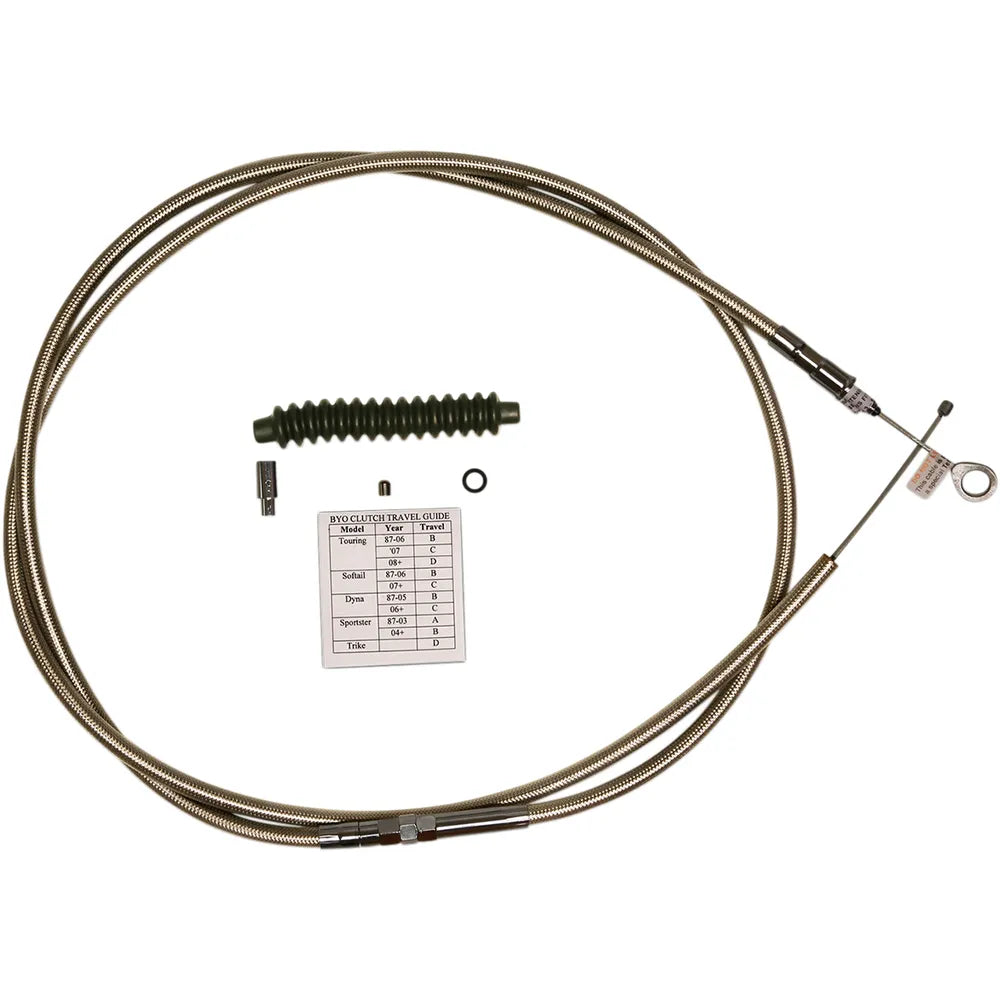 BYO™ Build Your Own™ Juego de cables de embrague - 80" - Dyna/Softail - Acero inoxidable trenzado