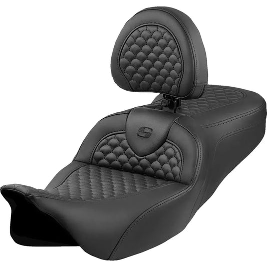 Asiento Dragon Scale Stitch RoadSofa™ - Asiento Roadsofa™ - Dragon Scale Stitch - Punto negro - con respaldo - FLH/FLT '08-'24