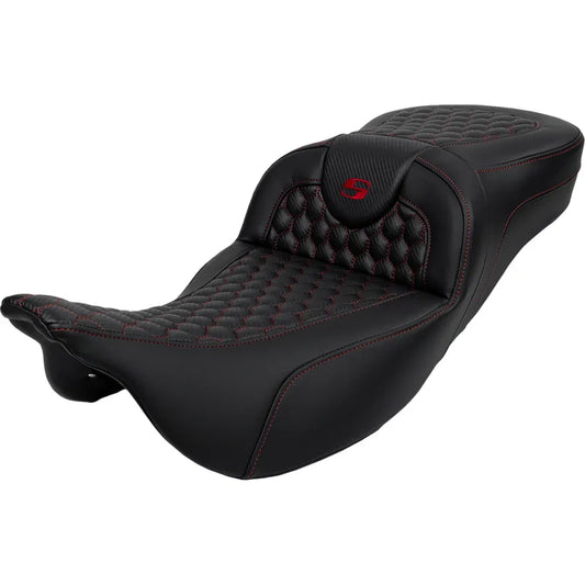 Asiento Honeycomb Roadsofa™ - Asiento RoadSofa™ - Honeycomb - Costura roja - Alcance extendido - sin respaldo - FLH/FLT '08-'24