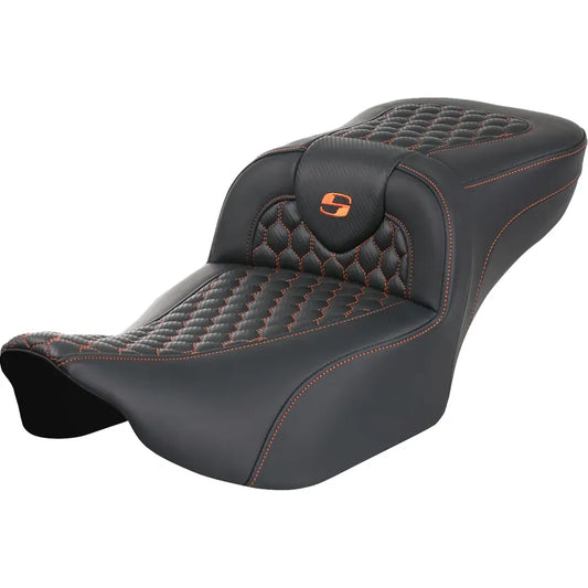 Asiento de alcance extendido Roadsofa™ - Asiento de alcance extendido Roadsofa™ - sin respaldo - Panal - Puntada naranja - FLTR/FLHX '23-'24