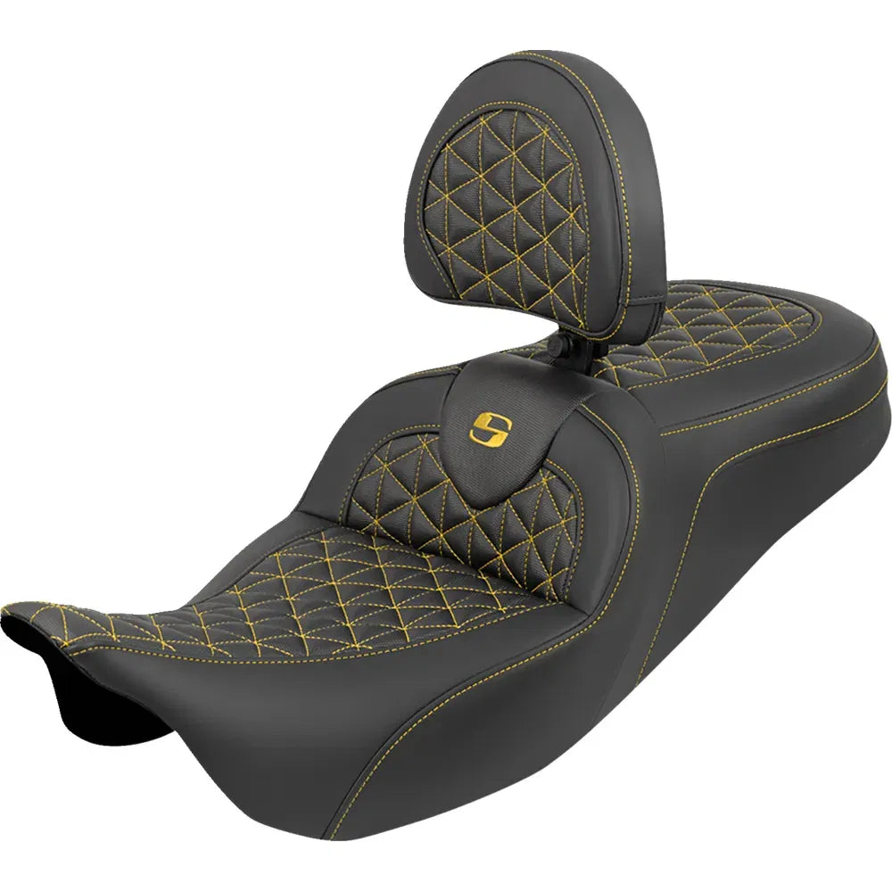Asiento RoadSofa™ Tri Gripper - Asiento RoadSofa™ Tri Gripper - Alcance estándar - Costura dorada - con respaldo - FLH/FLT '08-'25