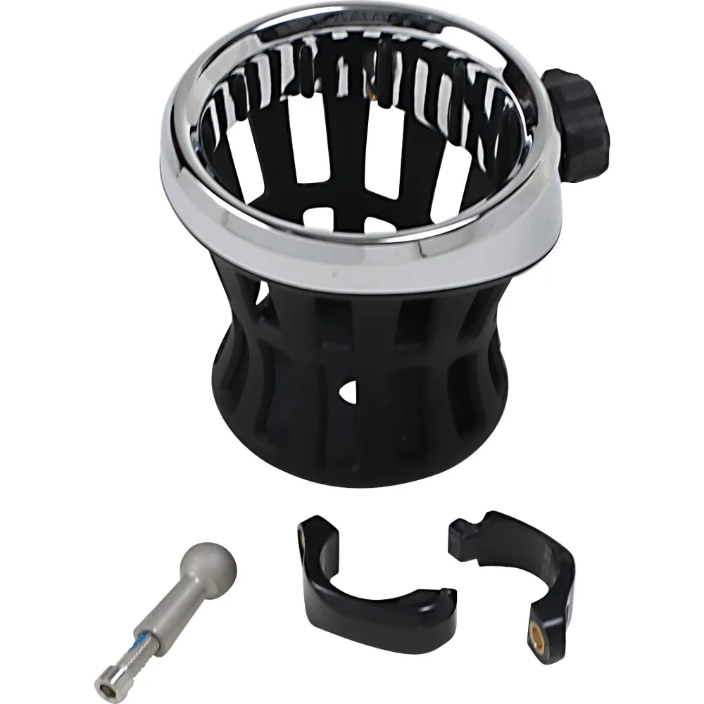 Drink Holder -  1-1/4" Handlebar Mount - Chrome/Black