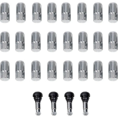 Tuercas de rueda de repuesto para ATV/UTV con vástagos de válvula - Tuercas con vástagos de válvula - 12 mm x 1,50 - Cromo - Cónico - Paquete de 24